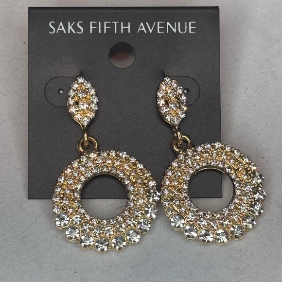 Saks Fifth Ave Marquise Shape Crystal Post With Drop Hoop Pave Earrings - Picture 4 of 5
